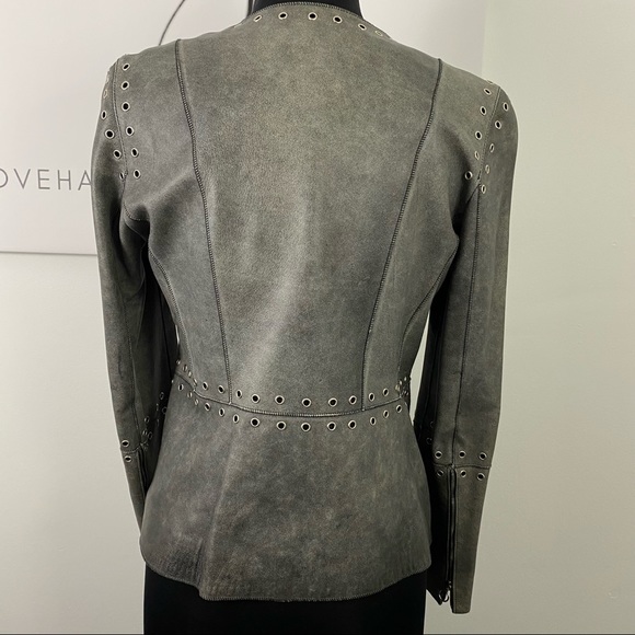 * Estrella G Made in Spain Edgy Leather Jacket Size 42  Grommets - Picture 4 of 16